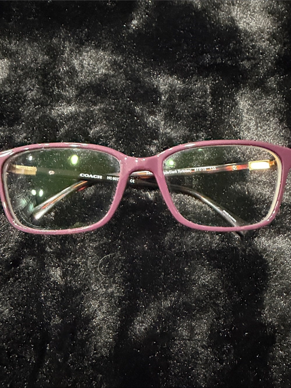 Coach Plum Rectangular Optical Frames with Tortoiseshell Temples
